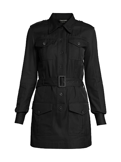 Belted Silk & Cotton Faille Minidress