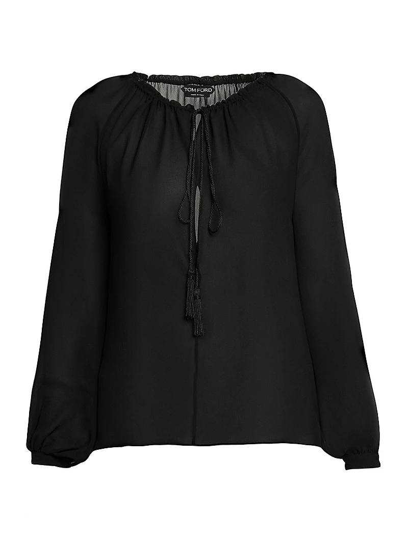 Silk Georgette Peasant Blouse