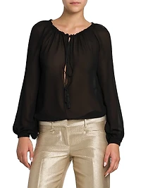 Silk Georgette Peasant Blouse