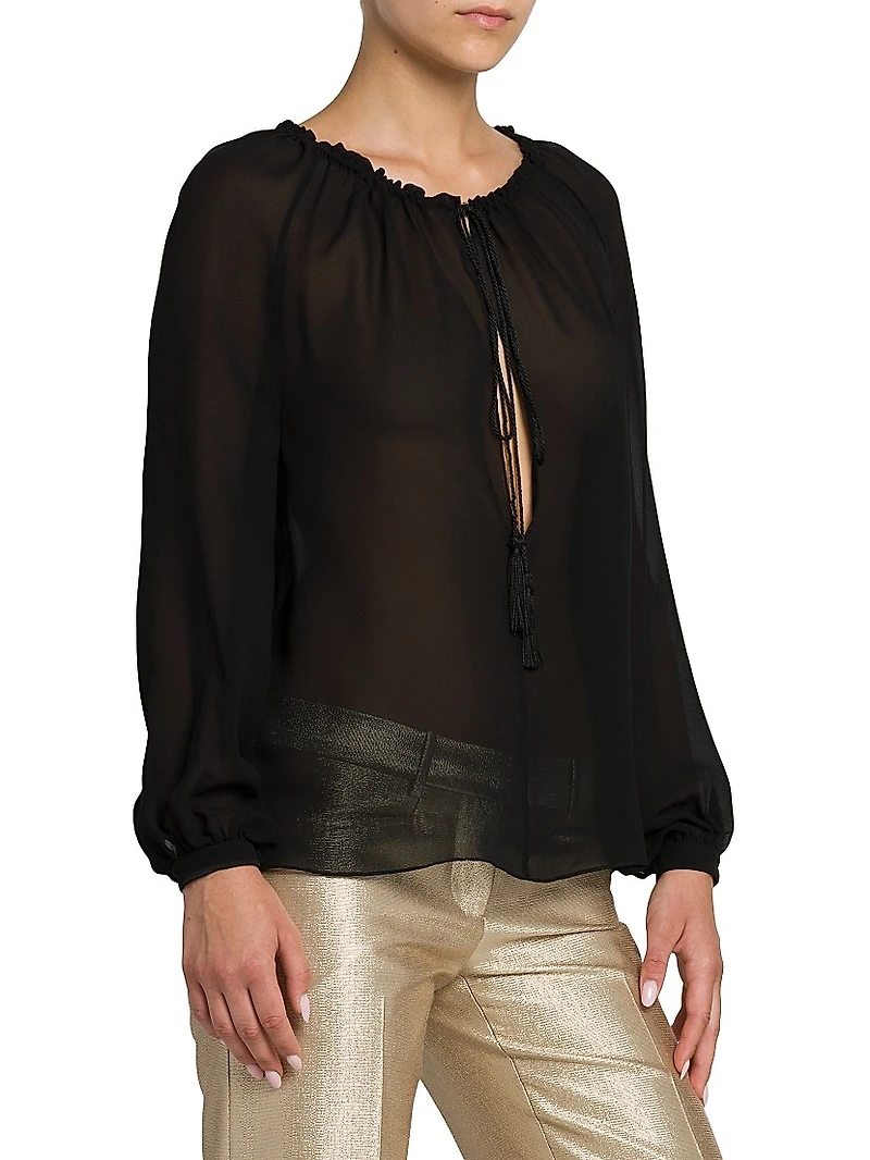 Silk Georgette Peasant Blouse