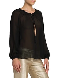Silk Georgette Peasant Blouse
