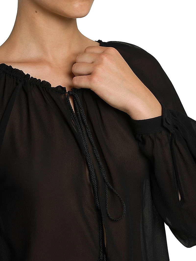 Silk Georgette Peasant Blouse