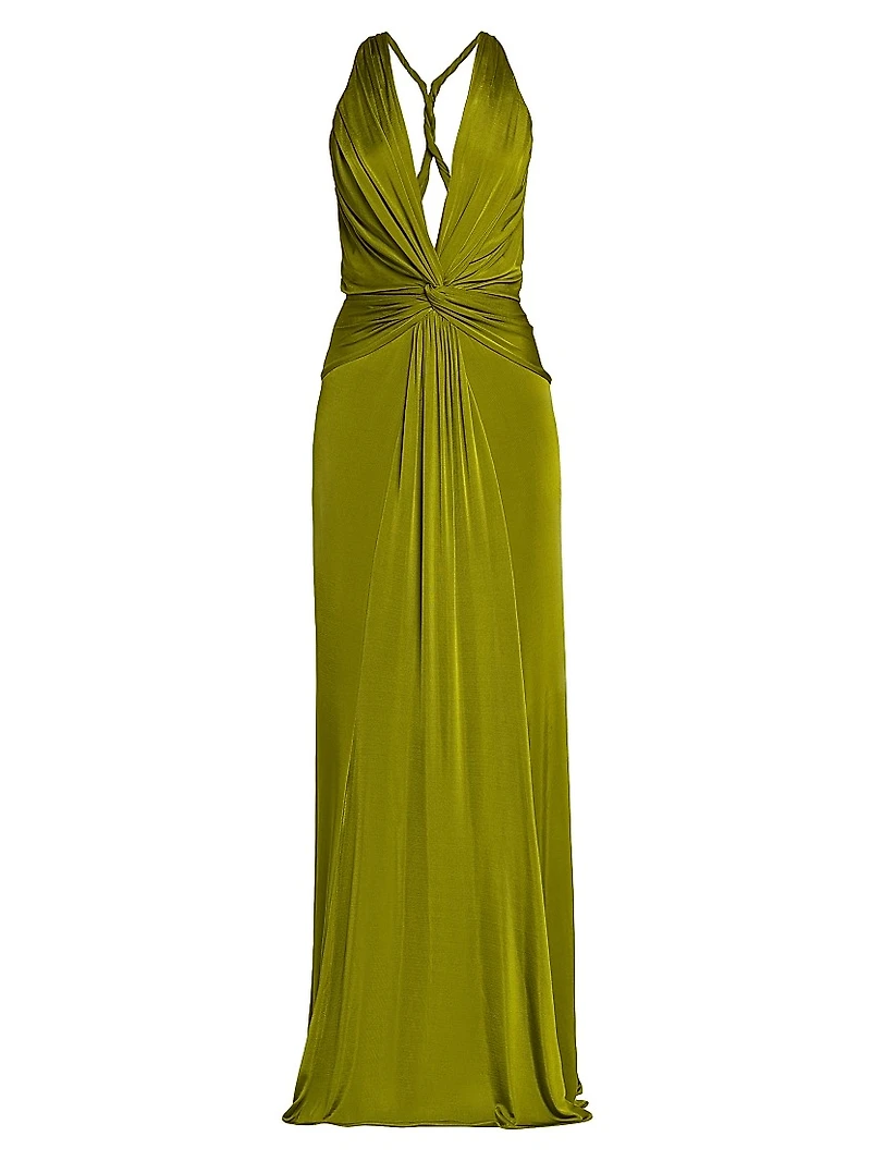 Fluid Knitted Stretch Jersey V-Neck Gown