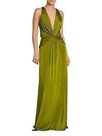 Fluid Knitted Stretch Jersey V-Neck Gown