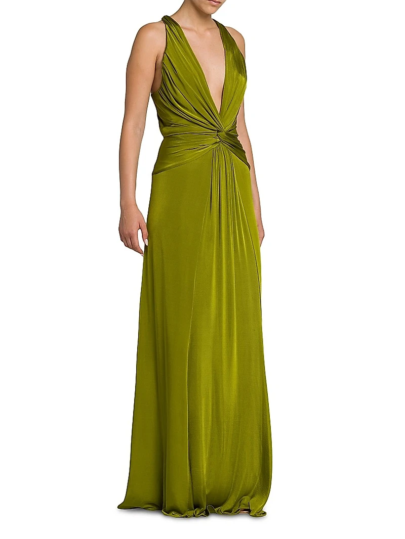 Fluid Knitted Stretch Jersey V-Neck Gown