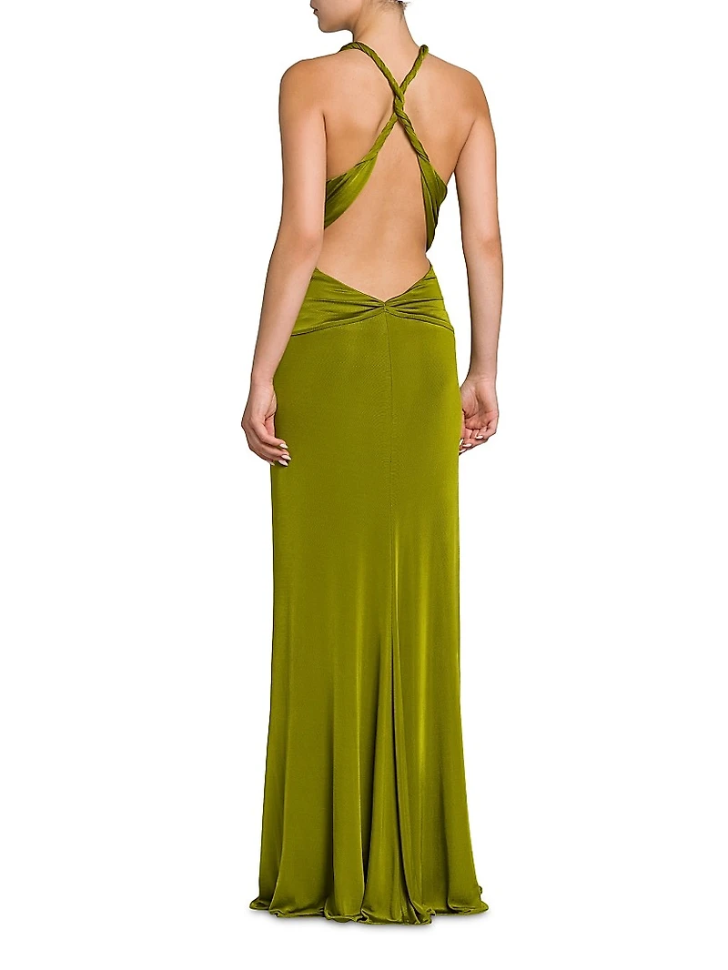 Fluid Knitted Stretch Jersey V-Neck Gown
