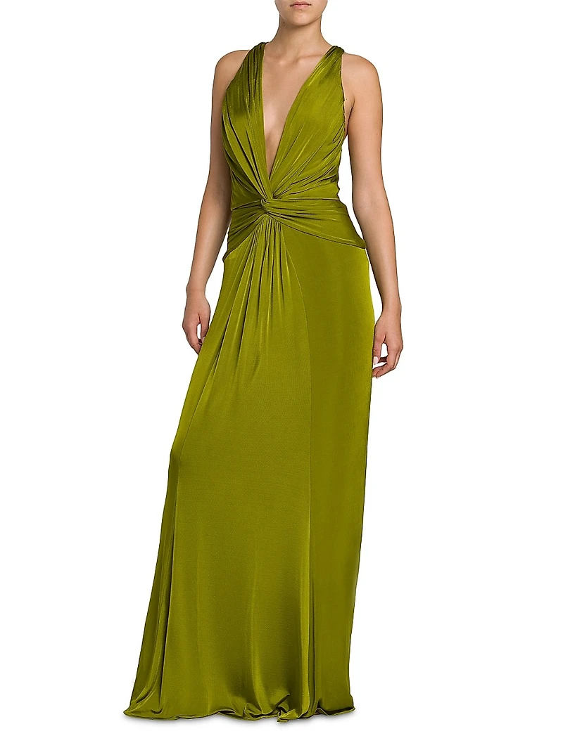 Fluid Knitted Stretch Jersey V-Neck Gown