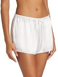 Zayla Feather-Trimmed Satin Short Pajamas