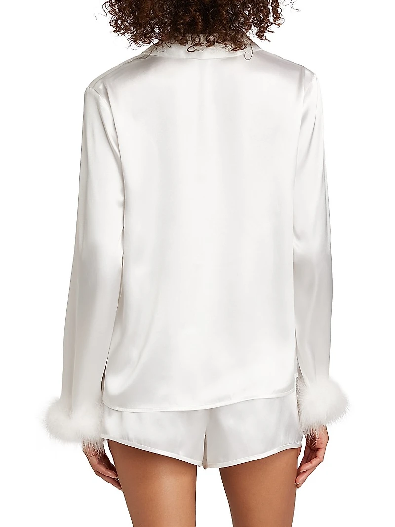 Zayla Feather-Trimmed Satin Short Pajamas