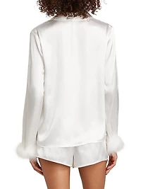 Zayla Feather-Trimmed Satin Short Pajamas