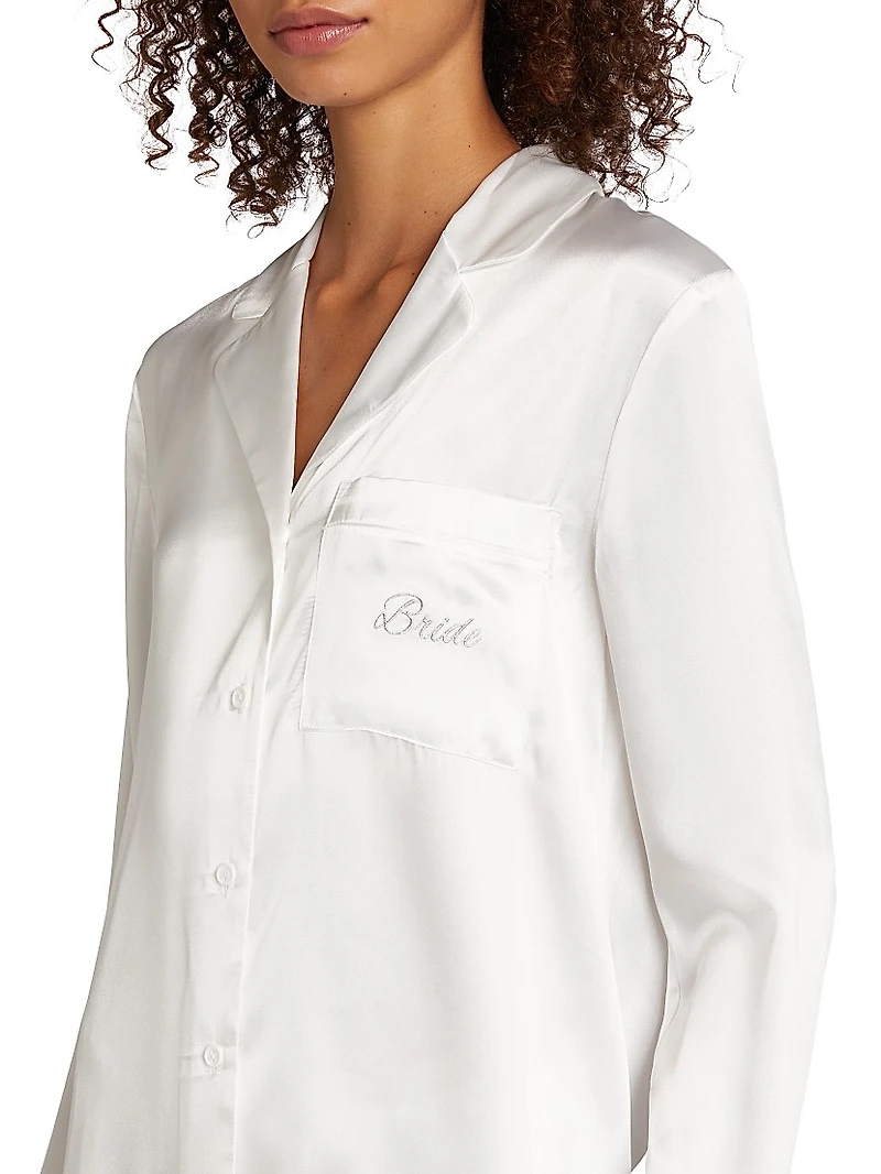 Zayla Feather-Trimmed Satin Short Pajamas