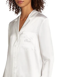 Zayla Feather-Trimmed Satin Short Pajamas