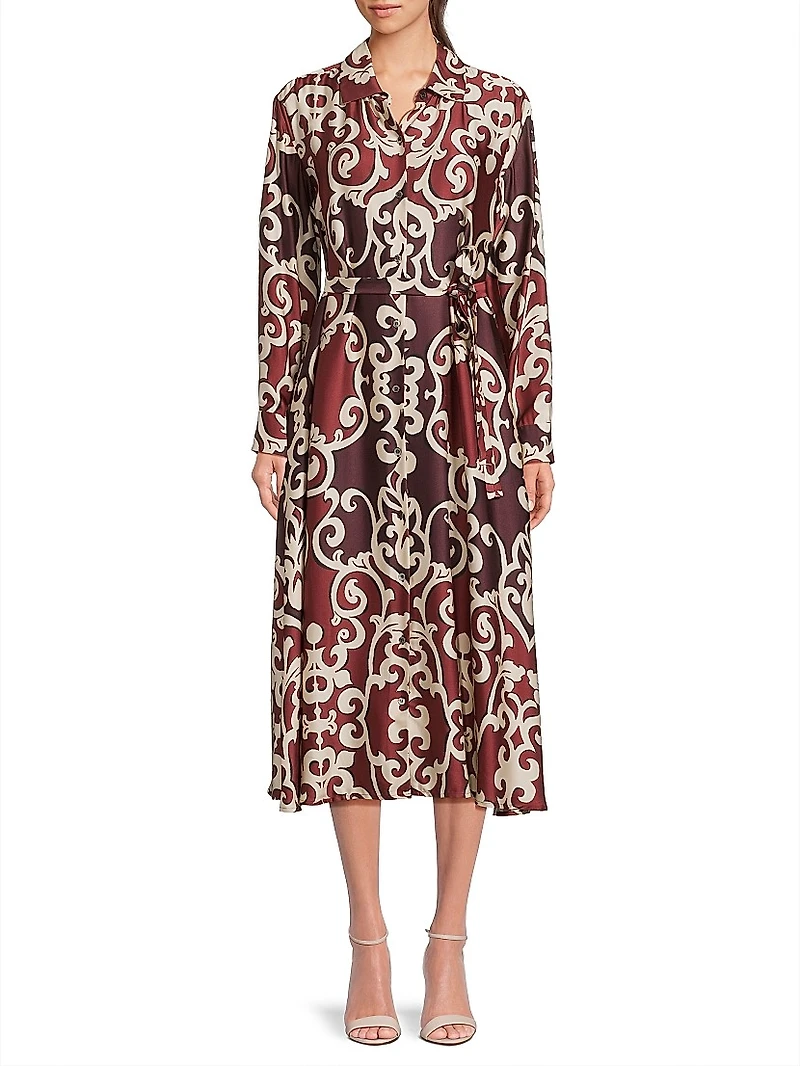 Leticia Filigree-Print Crepe Shirtdress