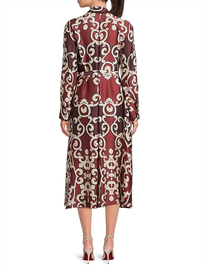Leticia Filigree-Print Crepe Shirtdress