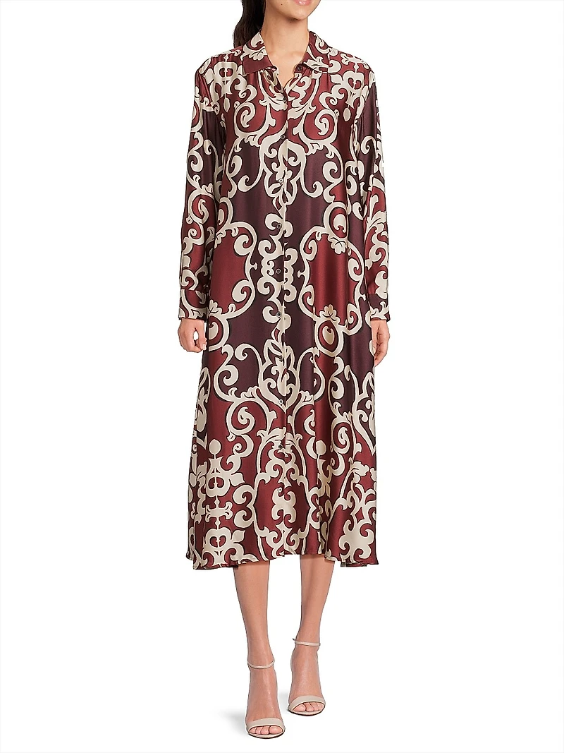 Leticia Filigree-Print Crepe Shirtdress