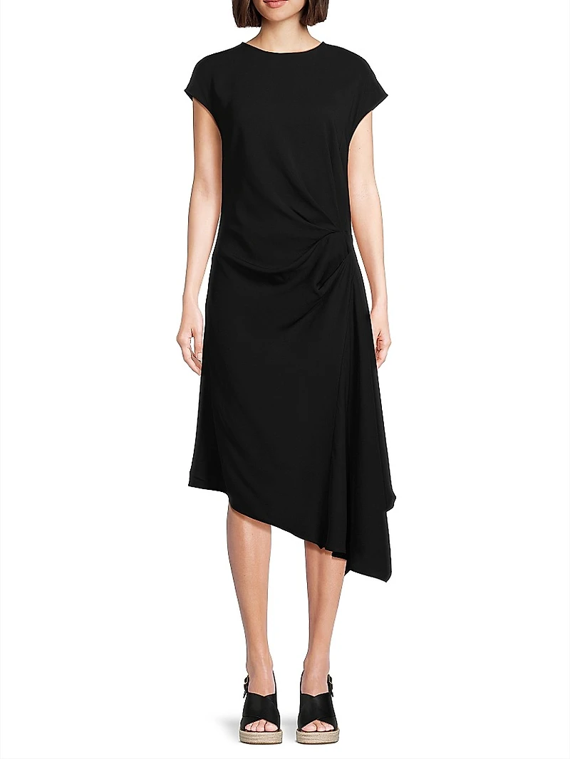 Stretch Crepe Side Drape Dress
