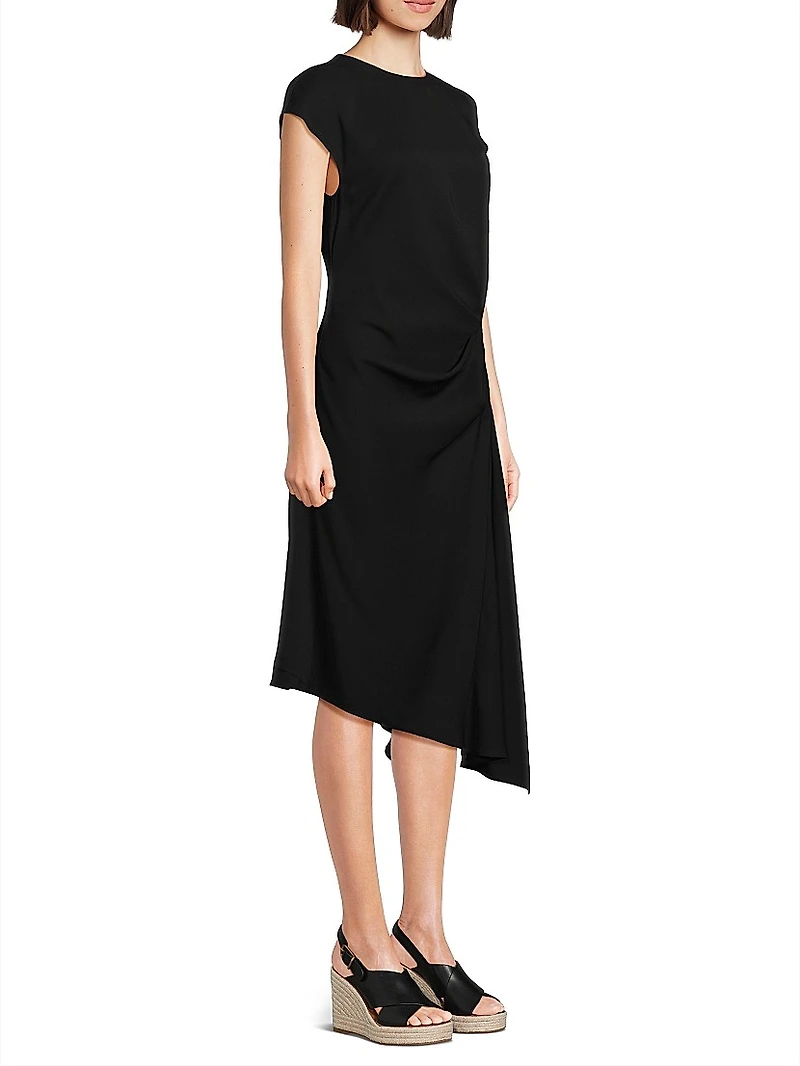 Stretch Crepe Side Drape Dress