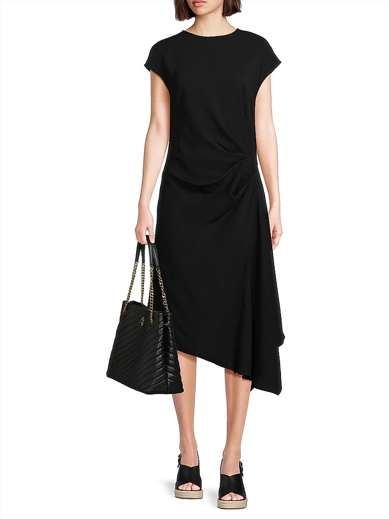 Stretch Crepe Side Drape Dress