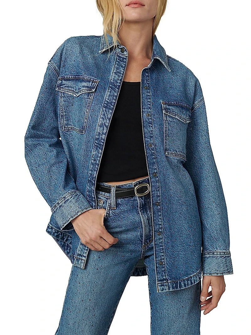 Katrina Crystal-Embellished Denim Shirt Jacket