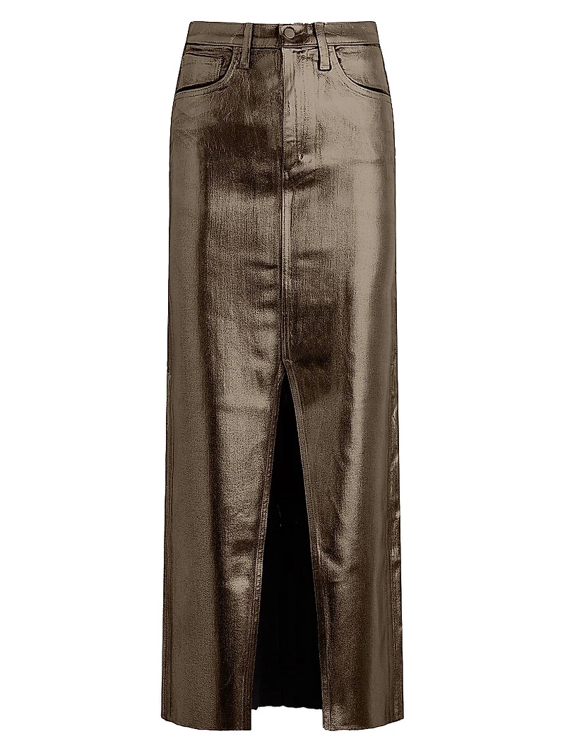 Eva Metallic Denim Maxi Skirt