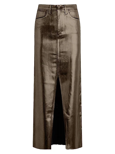 Eva Metallic Denim Maxi Skirt