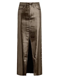 Eva Metallic Denim Maxi Skirt