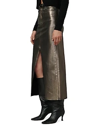 Eva Metallic Denim Maxi Skirt