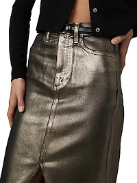 Eva Metallic Denim Maxi Skirt