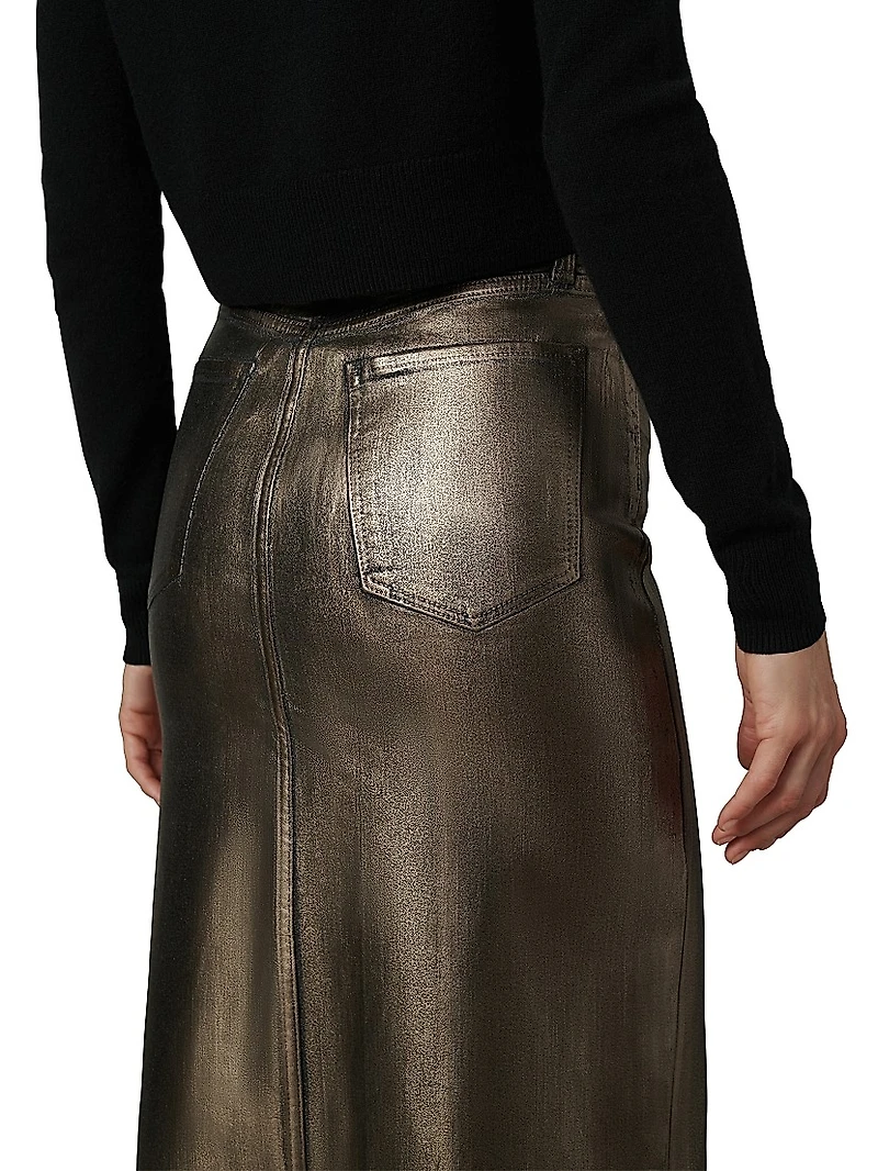 Eva Metallic Denim Maxi Skirt