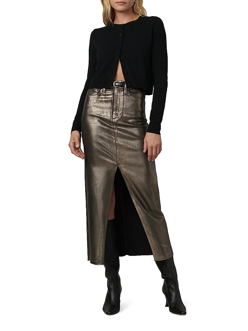 Eva Metallic Denim Maxi Skirt