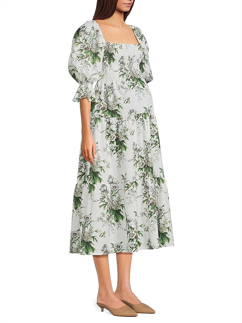 Maternity Kiko Floral Smocked Midi-Dress