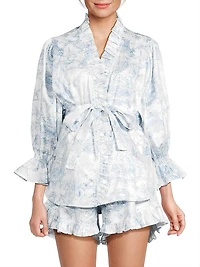 Toile Print Ruffle Pajamas