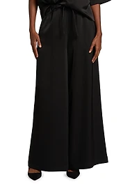 Barb Satin Wide-Leg Drawstring Pants
