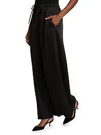 Barb Satin Wide-Leg Drawstring Pants