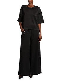 Barb Satin Wide-Leg Drawstring Pants