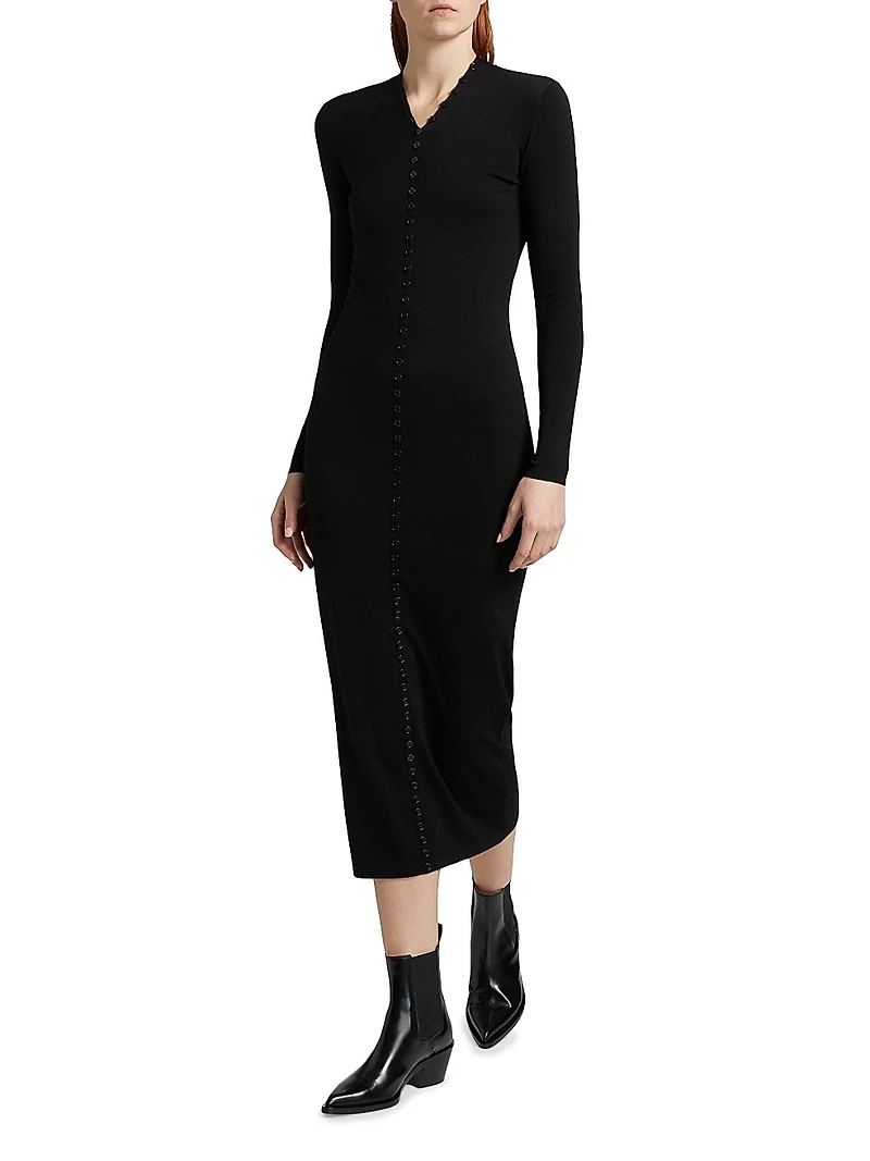 High Neck Button-Up Dress