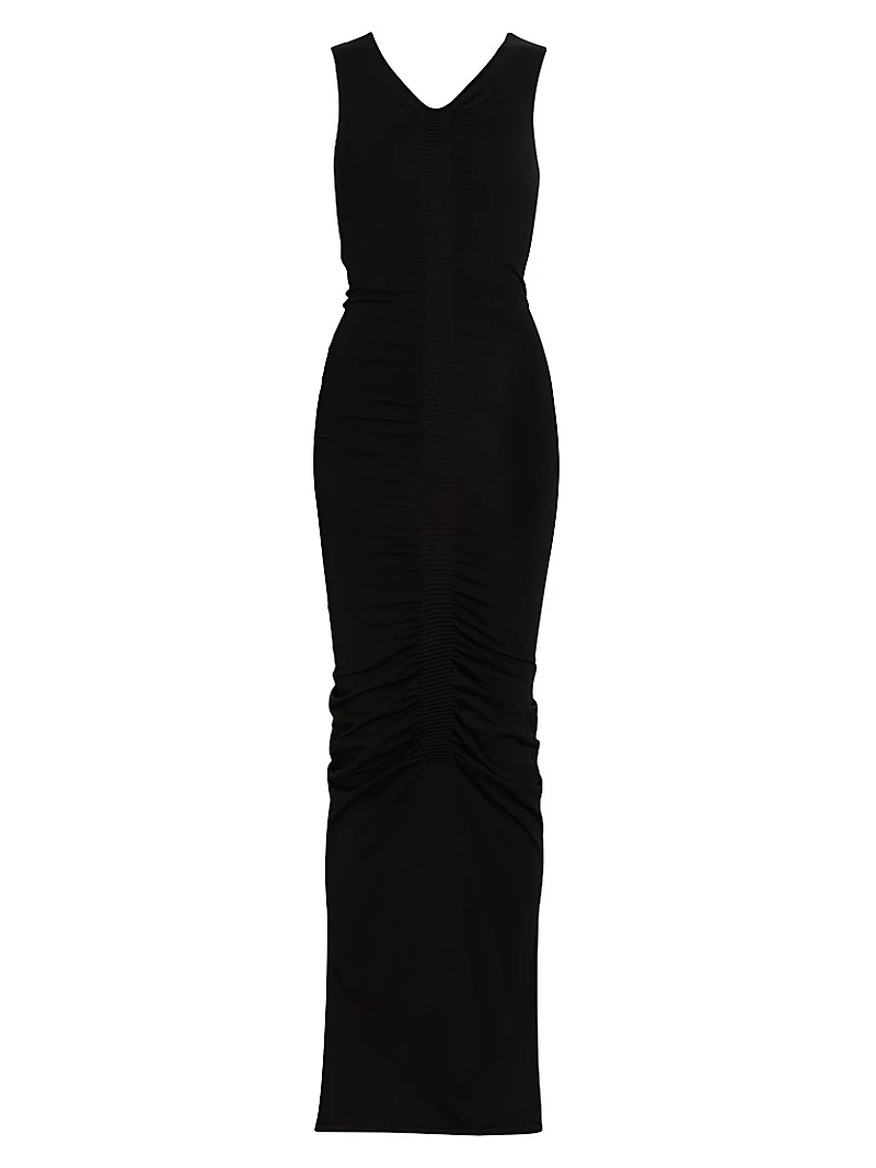 Ruched V-Neck Maxi Dress