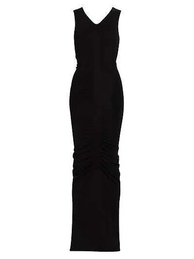 Ruched V-Neck Maxi Dress