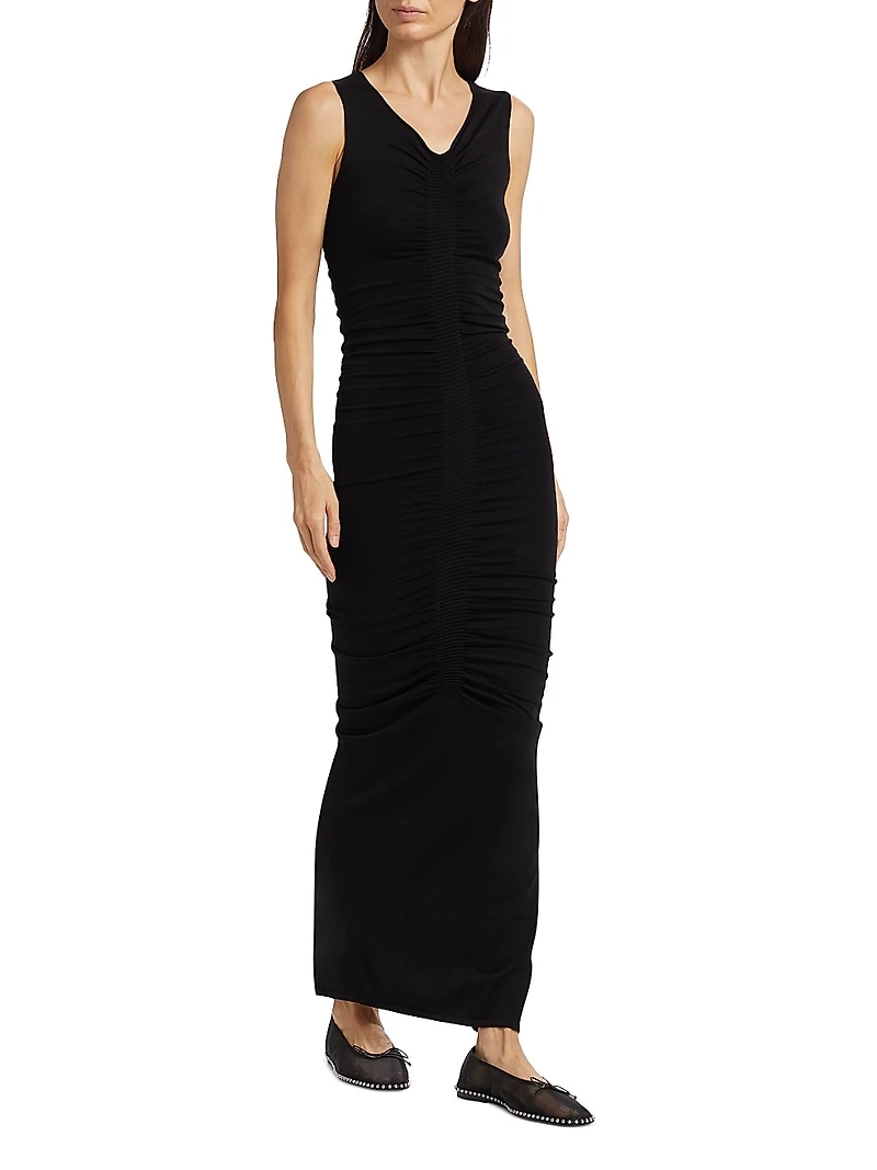 Ruched V-Neck Maxi Dress