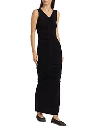 Ruched V-Neck Maxi Dress