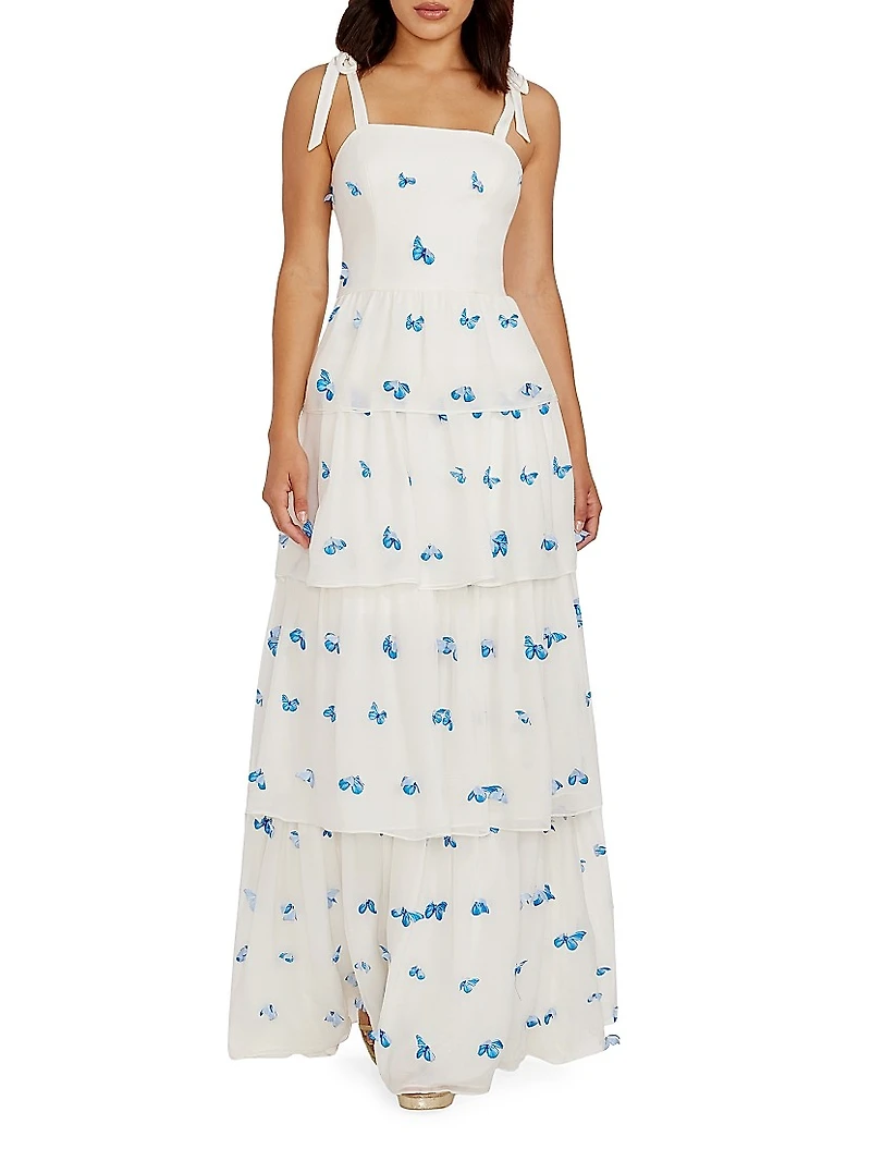 Monica Embroidered Silk Sleeveless Gown