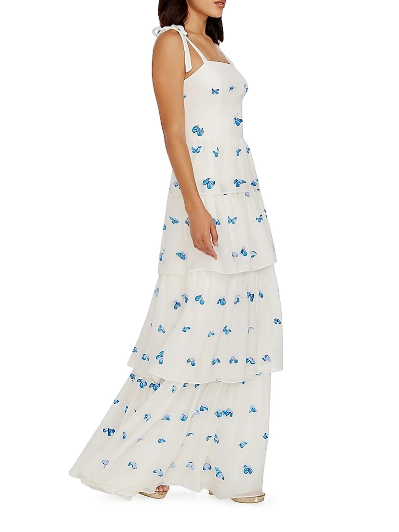 Monica Embroidered Silk Sleeveless Gown