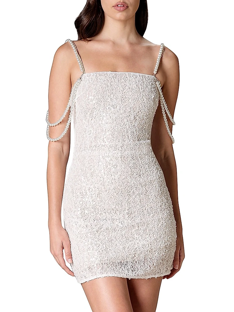 Farrah Imitation Pearl-Embellished Sequined Minidress