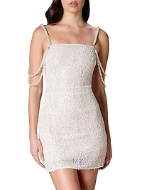 Farrah Imitation Pearl-Embellished Sequined Minidress