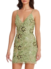 Anya Floral-Embroidered Tulle Minidress