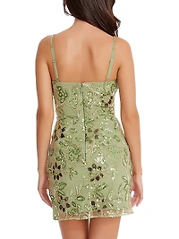 Anya Floral-Embroidered Tulle Minidress