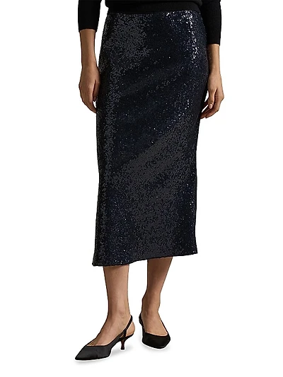 Sequined Bias-Cut Midi-Skirt