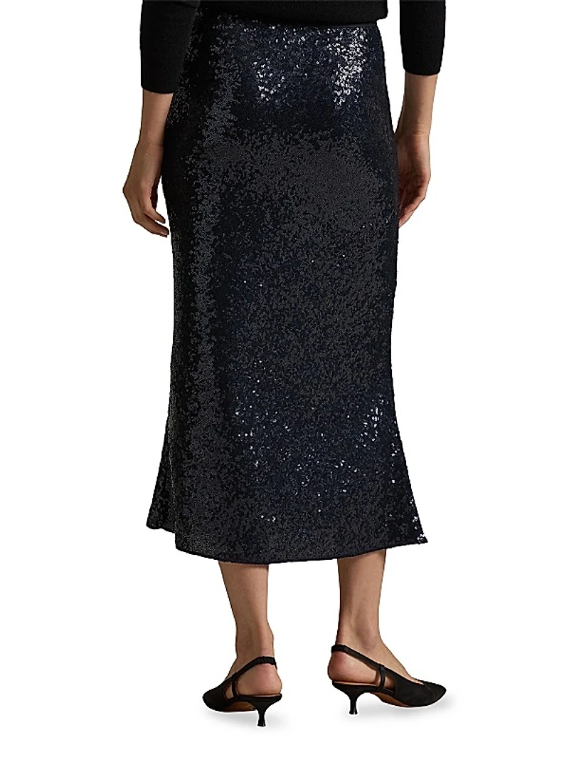 Sequined Bias-Cut Midi-Skirt