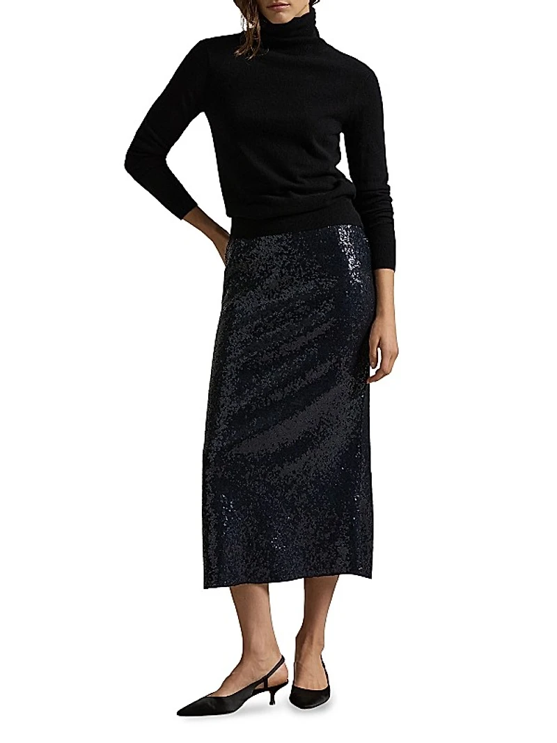 Sequined Bias-Cut Midi-Skirt