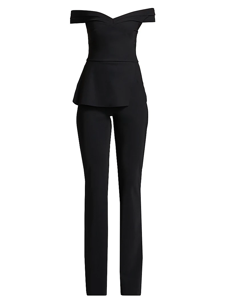 Radonna Jersey Off-The-Shoulder Peplum Jumpsuit
